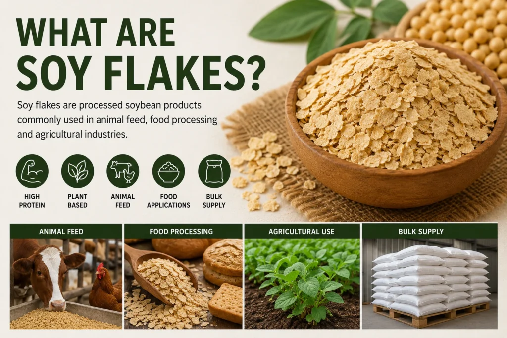 Soy flakes used in livestock feed production